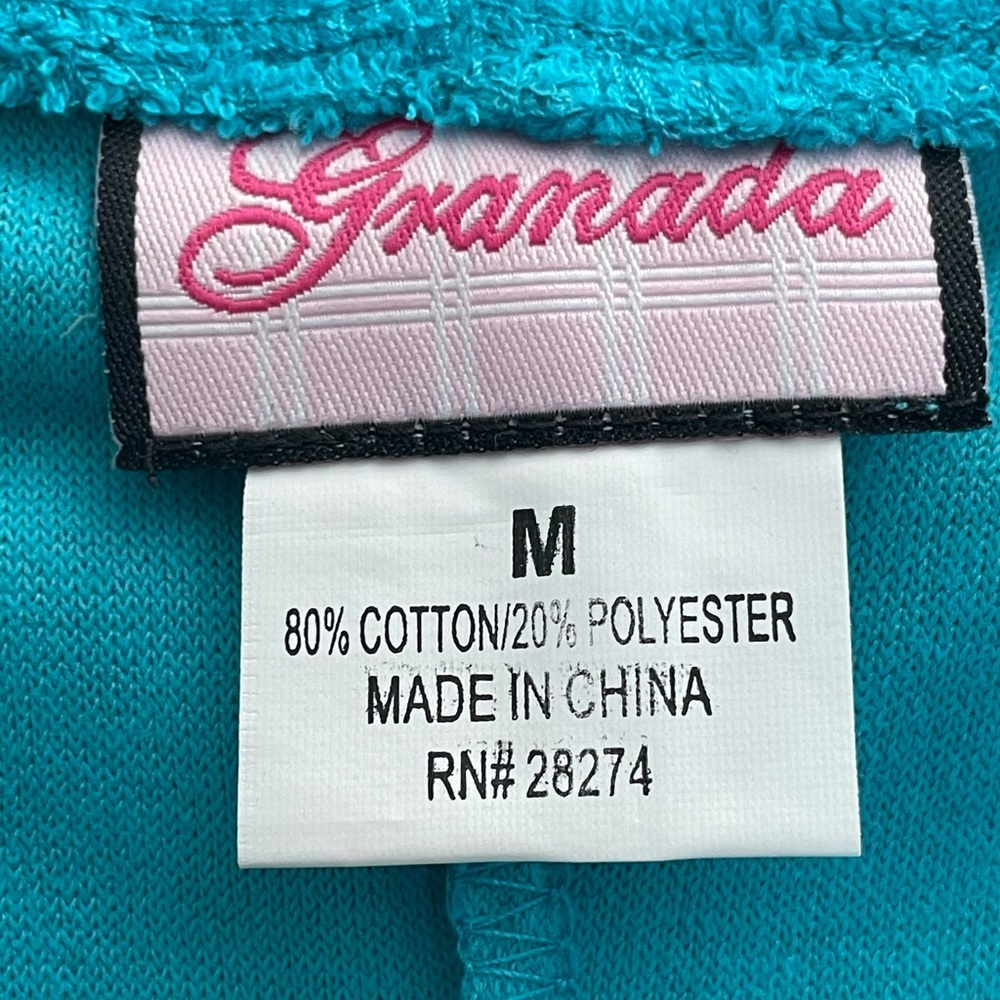 Vintage Granada Turquoise Terry Cloth Cover Up Sleeveless Zip Front Pockets Sz M - Picture 2 of 6